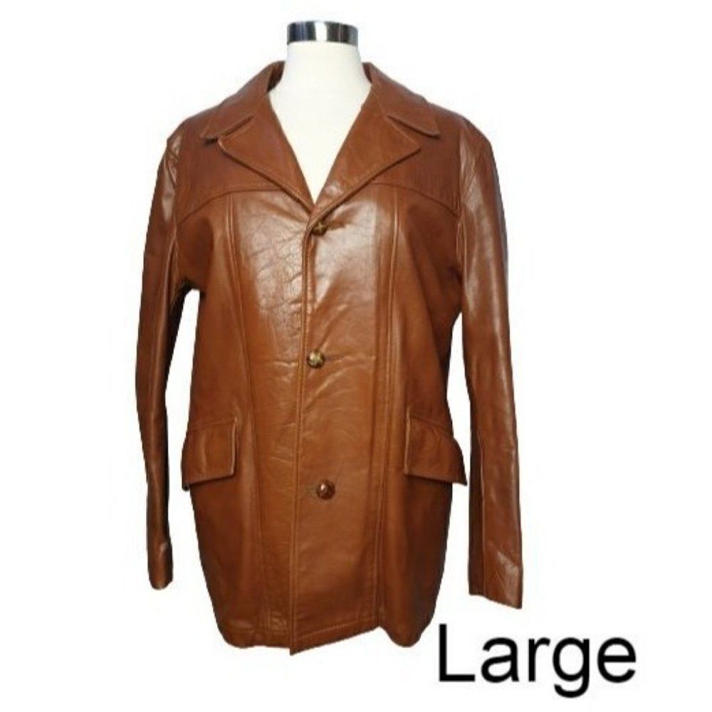 Men's Vintage Leather Coat Lg Cognac Buttery Soft Removable Fur Lining Large